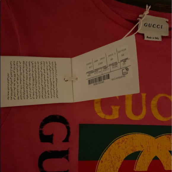 🆕GUCCI XL KIDS SIZE:10 SHORT-SLEEVE GREEN PINK 100% COTTON VINTAGE LOGO T-SHIRT - Picture 6 of 16